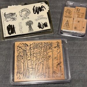 Wooden Rubber Stamp Sets with Nature and Holiday Designs